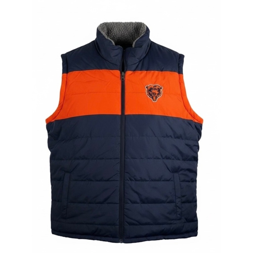 Chicago Bears Reversible Puffer Vest Fleece Men L Football Blue Orange NFL